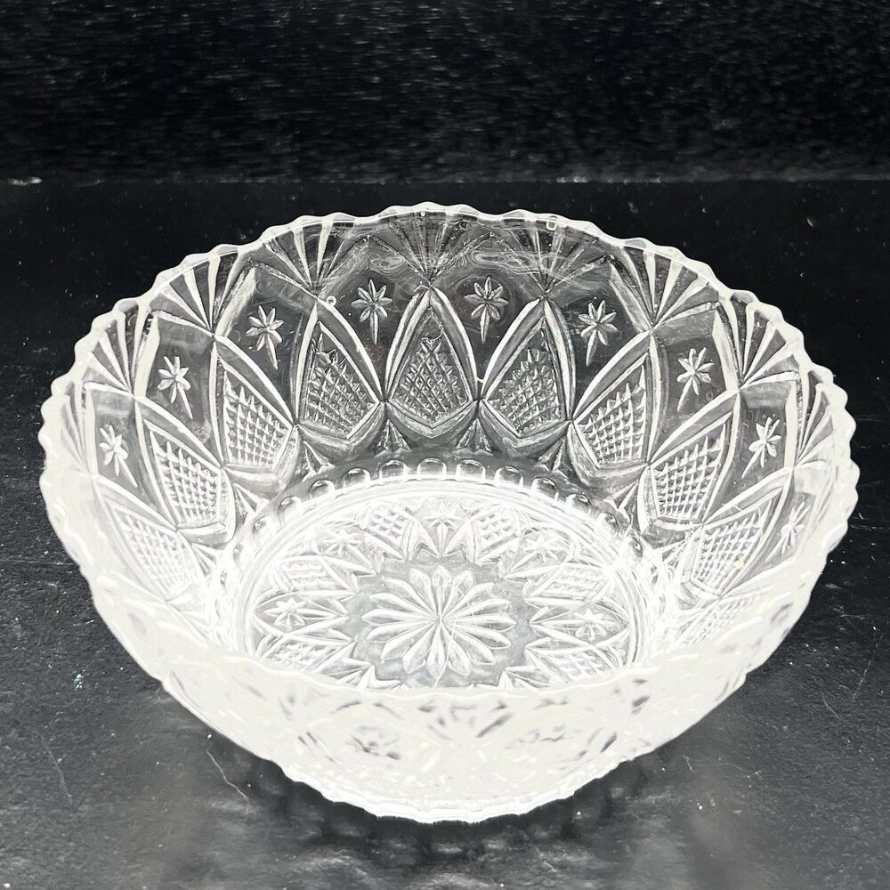 Vintage KIG Indonesia Crystal Clear Glass Bowl Scalloped Rim Candy Nut Dish 5"